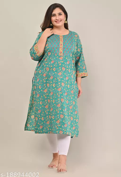 Swasti Plus Size Women Printed Pure Cotton Plus Size Straight Kurta (Blue)