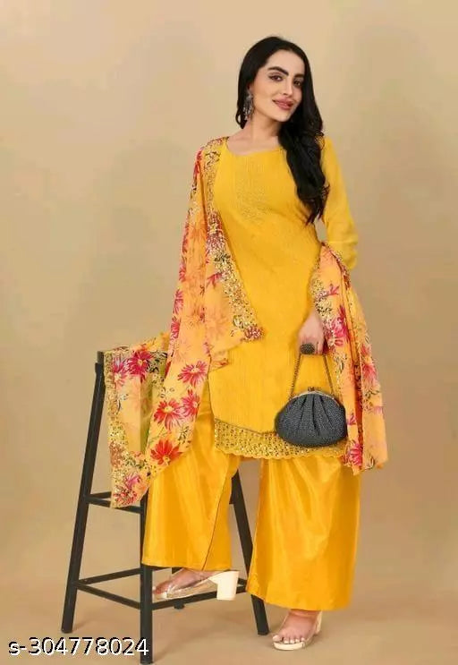 Women's Unstiched fancy Georgette Suits Sequence Embroidered Salwar Suits & dress Materials Gold Colours