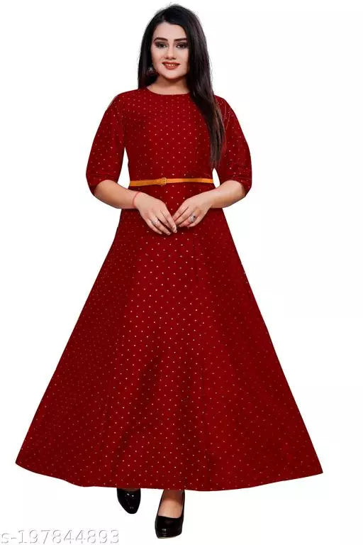 Womens Maroon Gown With Free Leather