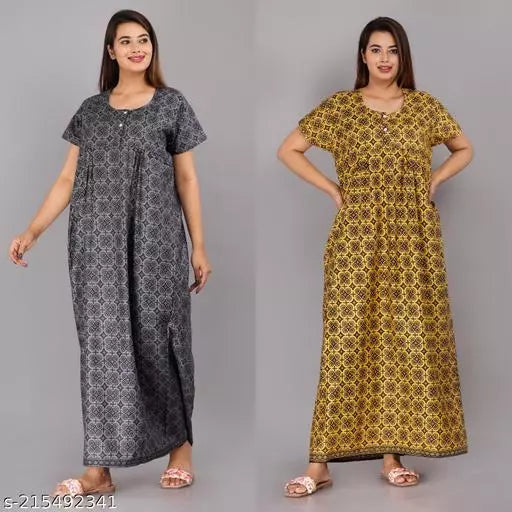 Geeta Fashion Casual Wear Nighty Cotton Nighty For Women Combo(Pack Of 2)