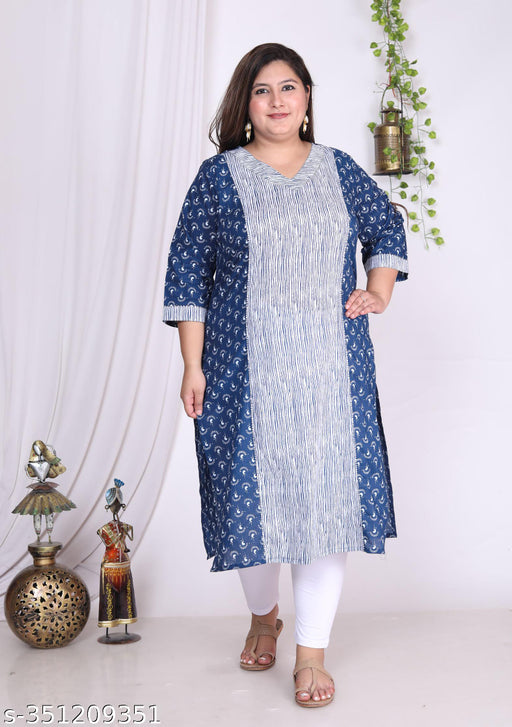 Women Floral Print Pure Cotton Straight KurtaPlus Size