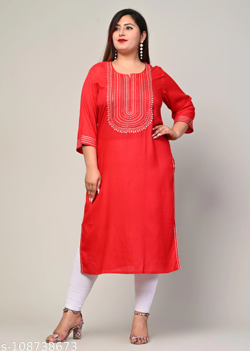 Swasti Plus Size Women Embroidered Cotton Blend Straight Kurta