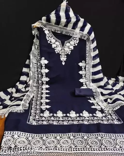 Women's Designer Suits Party Wear Blue Georgette Salwar Suits & Dress Materials