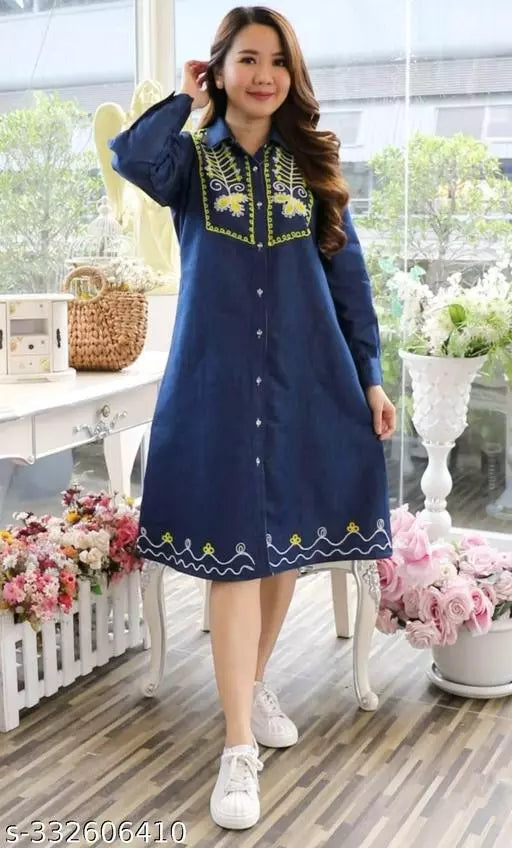 Denim Embroideried Dress (soft denim fabric)