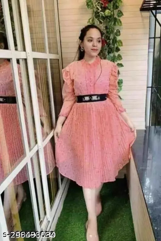 STYLISH DESIGNER LONG DRESS WITH BELT