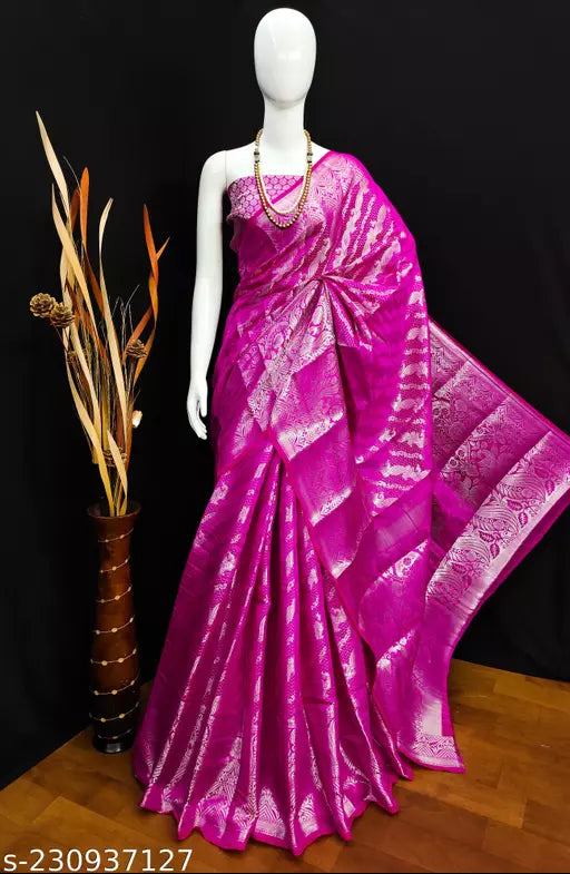 Morpich Fashion Pink Banarasi Silk Silver Zari Saree
