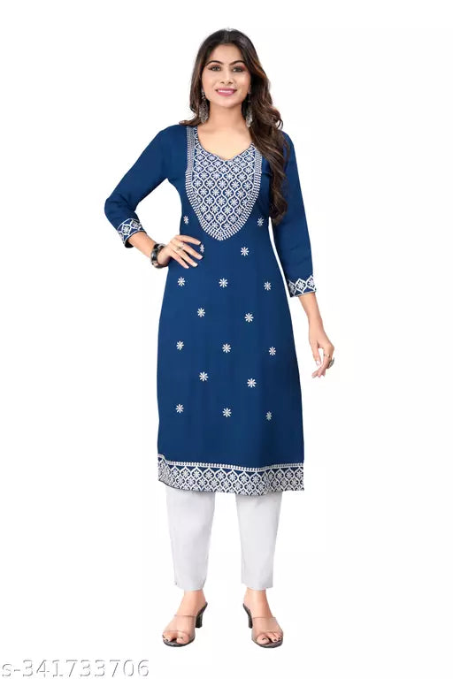 Trendy Reyon Slub Fabric Kurti With Bottom Pant