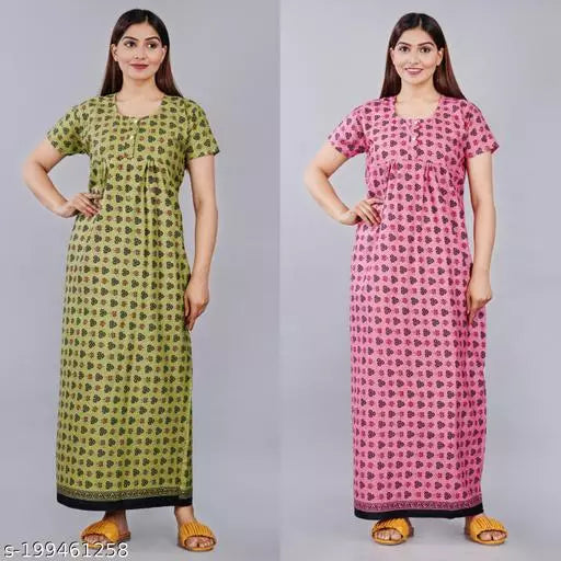 Cotton Stylish Nighty For Women/Printed Nights For women Combo Pack Of 2