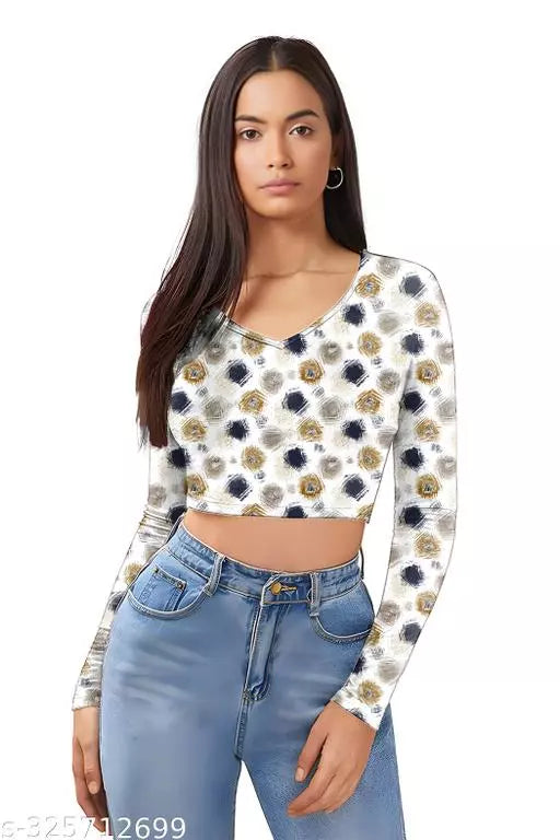 Western Printed V_ Neck Crop Top