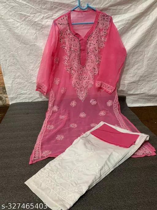 MIRROR WORK CHIKANKARI KURTI WITH INNER AND PANT
