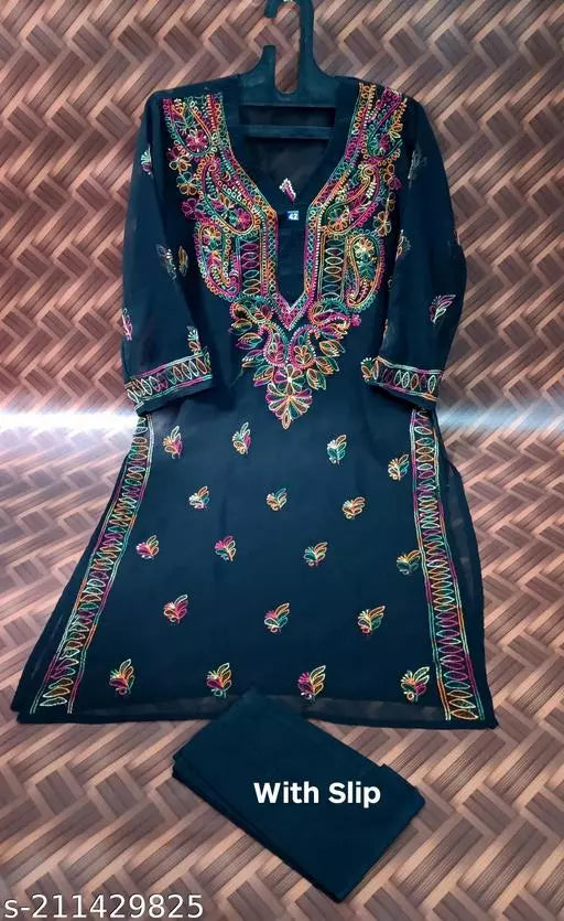 pooja chiffon heavy gala booti nc.special kurti with inner.