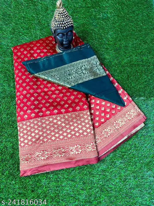 Woven Kanjivaram Jacquard Pure Silk Saree Banarasi Sarees jacquard silk saree Wedding Wear Party Wear Daily Wear sarees Red Blue