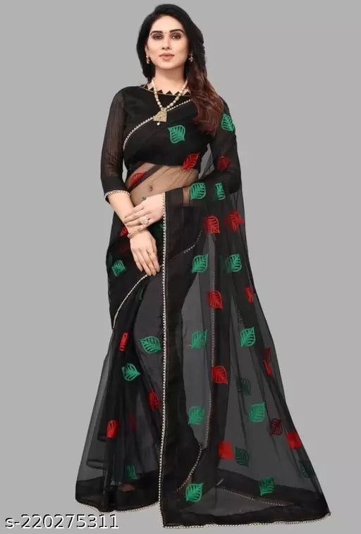 New Trending Fancy Net Saree Keri Design Black