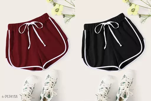 Vivient Women maroon And Black Shorts Combo