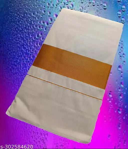 PURE COTTON REAL HAND WOOVEN KERALA KASAVUE ZARI 2 BY 3 SAREE WITH UNSTICHED BLOUSE COLOR CREAM / GOLD COLOR ZARI