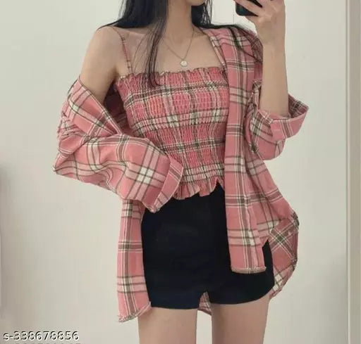 Consai top with formal shirt pink