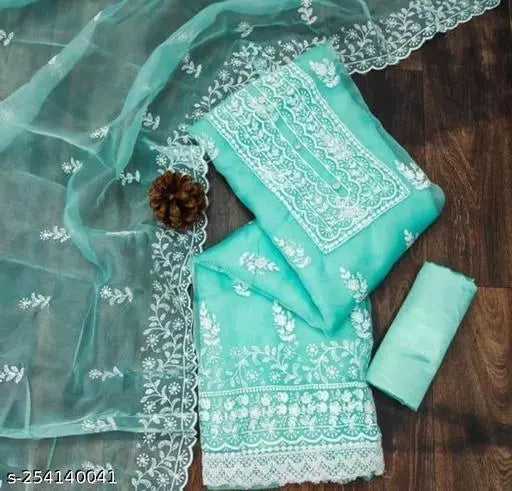 LATEST NEW ARRIVAL ORGANZA SUIT WITH EMBROIDERED DOUBLE MULTI WORK DRESS MATERIAL SUIT FOR WOMEN