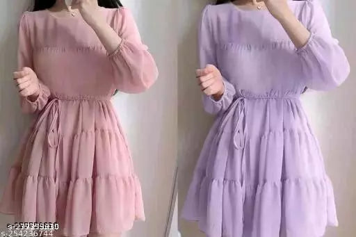 STYLISH GEARGETTE FABRIC SHORT DRESSSSS COMBI