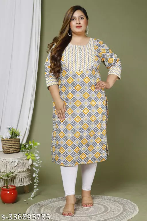 Women Plus Size Floral Print Printed Pure Cotton Straight Kurta