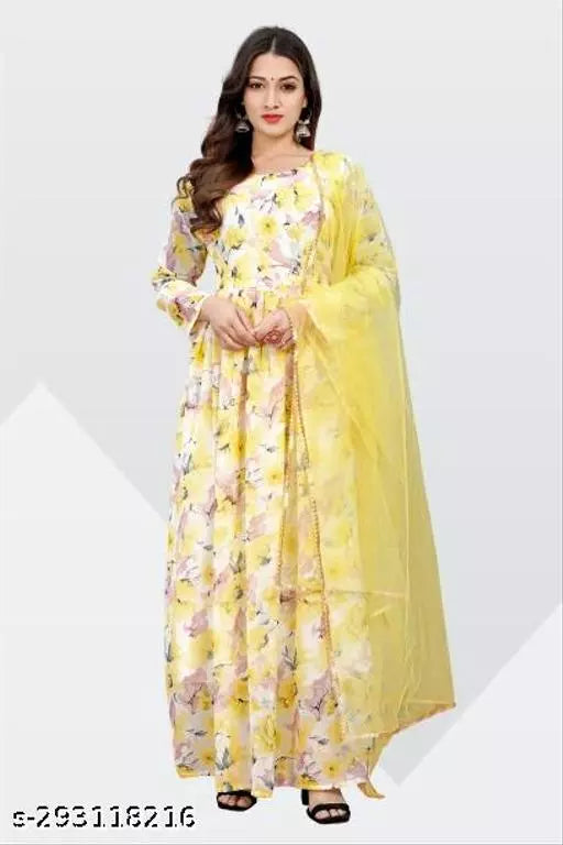 QVAZOR Stylish Fancy Trendy Printed Georgette Gown For Women For Party Wedding Festival Functions