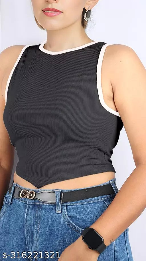 Women's Solid Cotton Rib Knit Crop Tank Top