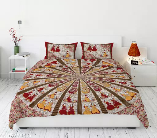 Jaipuri Pure Cotton Double Queen Bedsheet With 2 Pillow Covers