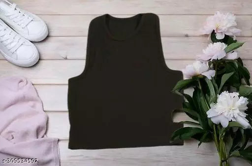 Women's Solid Cotton Rib Knit Crop Tank Top