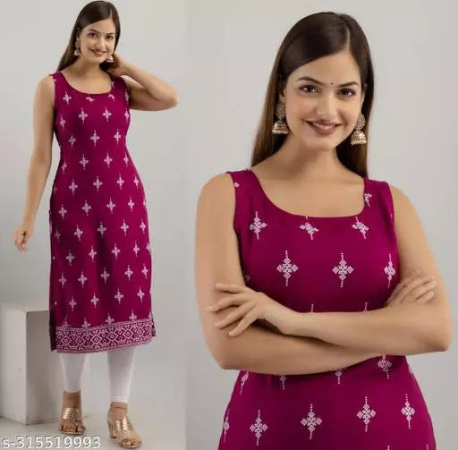 Women's Floral Printed Straight Fit Sleeveless Kurti/Kurta