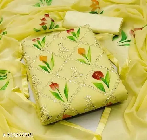 Aagyegi Sensational Lemon yellow Georgette Unstiched Patiala Party Wear Double Sequence Work Salwar Suits & Dress Materials