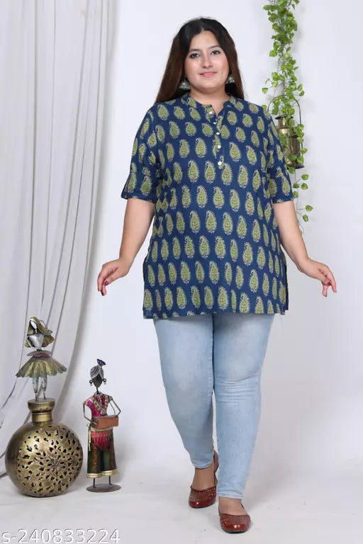 Plus Size -Casual Regular Sleeves Printed Women Blue Top