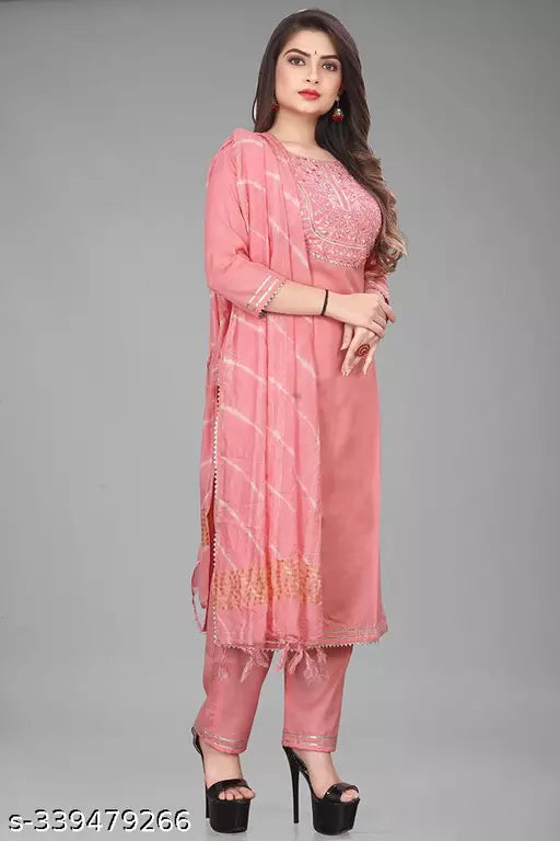 Elegant Women's Pink Kurta Set with Pant Dupatta and Stylish Kurti Top: Perfect for Ladies' Dressing with Unique Pajama Design