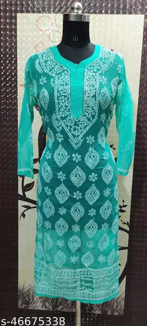 Handwork Chikankari Chiffon boota jall kurti.