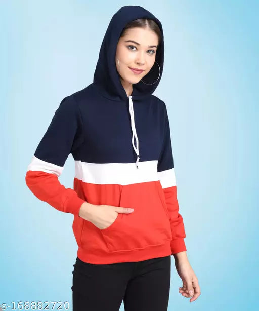 Vivient Navy White Red Color block Sweatshirt