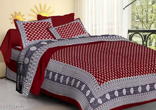 Double Pure Cotton Bedsheet With 2 Pillow Covers