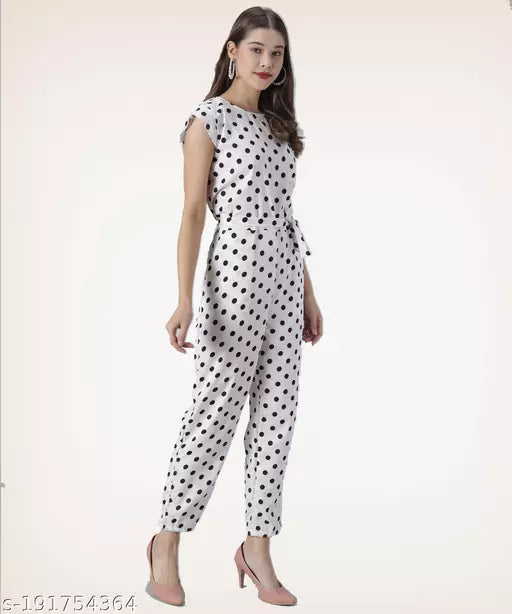 Vivient Women White Polka Dots Jumpsuite