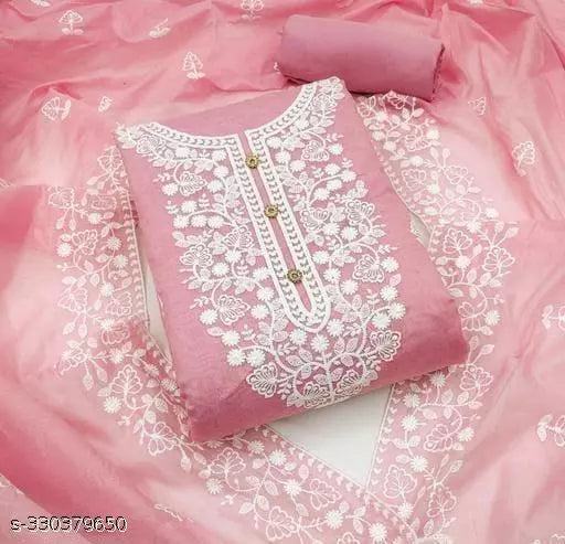 Aayegi Sensationable Trendy Pink Chanderi Cotton Unstiched Chudidar Patiala Punjabi ChainStich Work Embroidered Party Wear Salwar Suits & Dress Materials