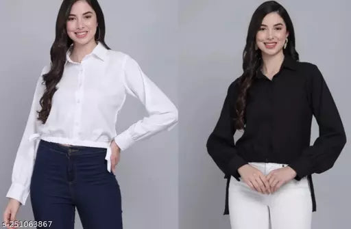 women slim fit solid spread collar casual shirt