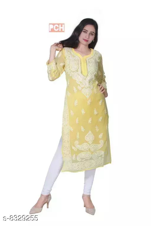 Handwork Embroidered Chikankari Chiffon 5 Boota Long kurti