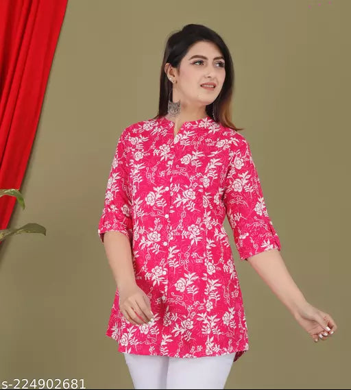 Shree Fashion Peach Rayon Zigzag Print Top Frock_Top Kurti_Top