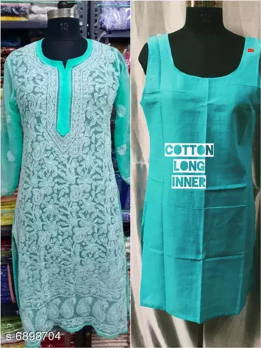 Handwork Embroidere Chiffon Front jall Long kurti &with inner.