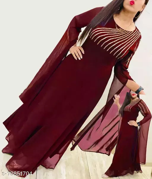 Women Georgette Anarkali Embellished Kurti