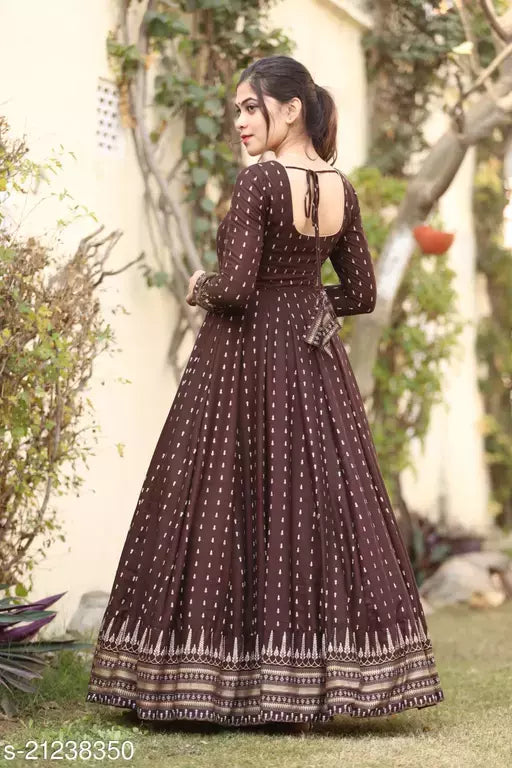 mialo idaho print brown anarkali. Maha Price Drop Sale