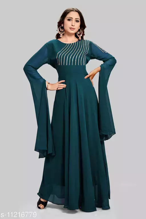 Women's Solid Georgette Long Anarkali Kurti