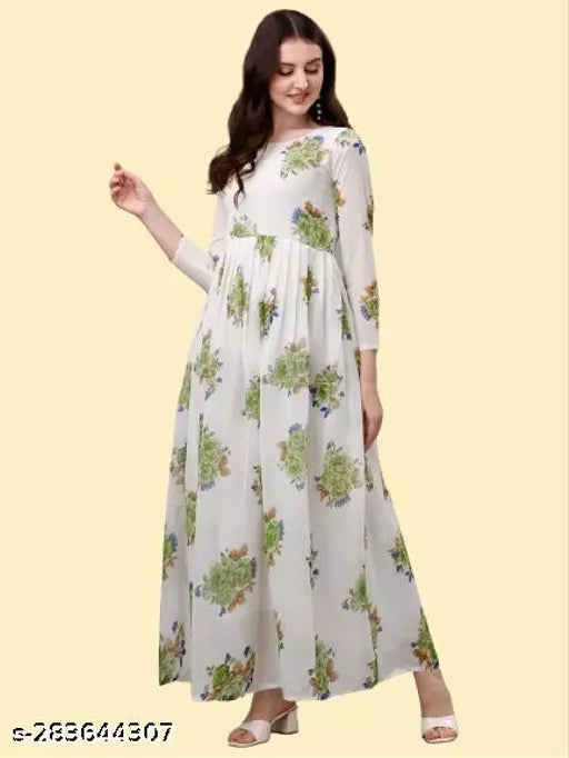 QVAZOR Stylish Fancy Trendy Printed Georgette Gown For Women For Party Wedding Festival Functions