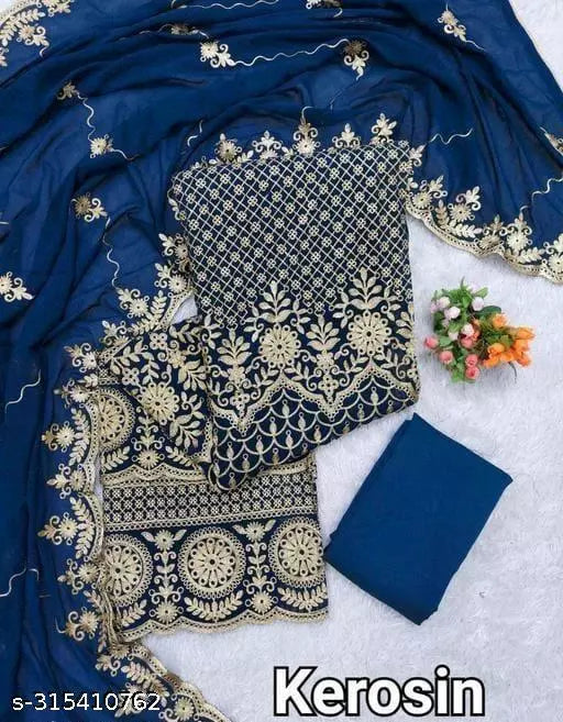 Trendy Fashionable Salwar Suits & Dress Materials Unstiched Patiala Embroidered Work Plus Double Layer Multiwork Sequence Work Georgette Salwar Suit & Dress Materials