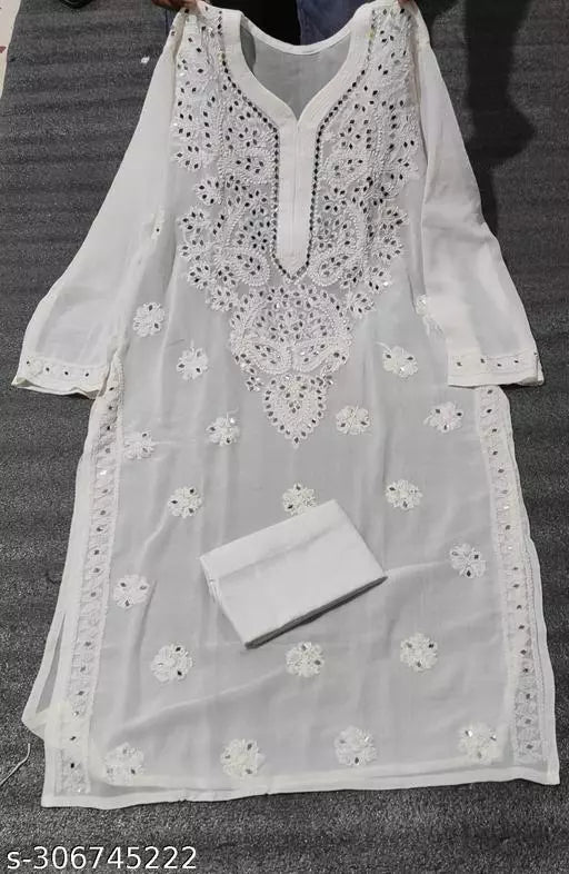 MIRROR WORK CHIKANKARI KURTI WITH INNER