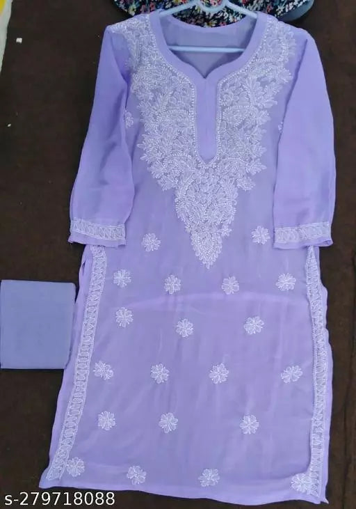 CHIKANKARI CHIFFON KURTI WITH INNER