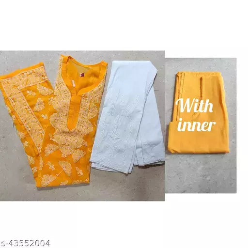 Handwork Chikankari Butterfly Chiffon kurti set+pant+inner