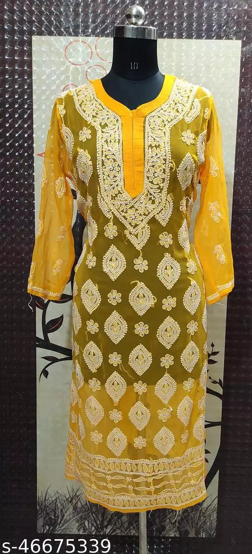 Handwork Chikankari Chiffon boota jall kurti.