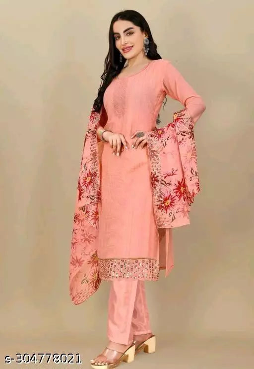 Women's Unstiched fancy Georgette Suits Sequence Embroidered Salwar Suits & dress Materials Peach Colours